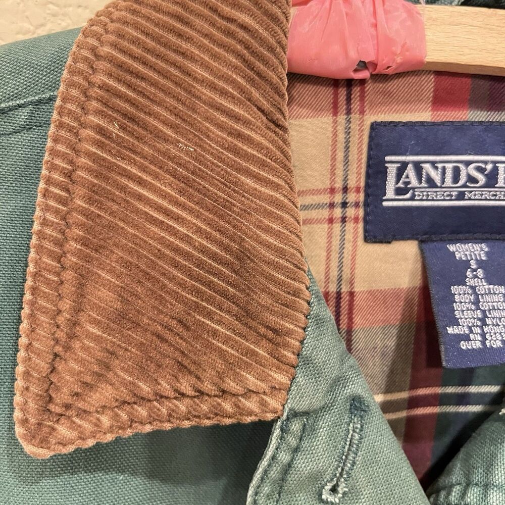 Lands End Green Cotton Plaid Lining PS 6-8 Corduroy Chore Barn Work Coat Jacket - Picture 3 of 10